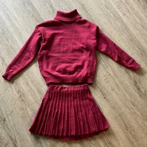 Burgundy Turtleneck Sweater and Skirt Set